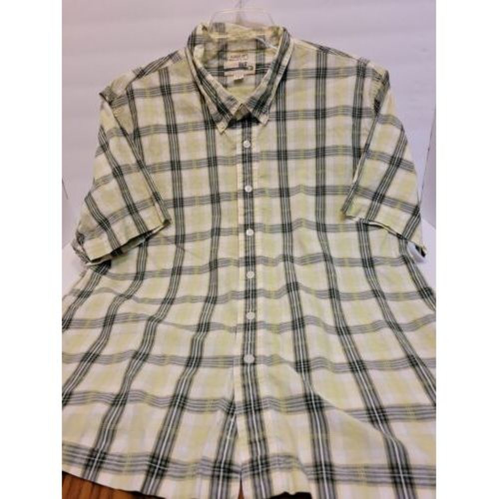 BKE Button Down Shirt Mens XL Green Yellow Plaid Excellent Short Sleeve Cotton